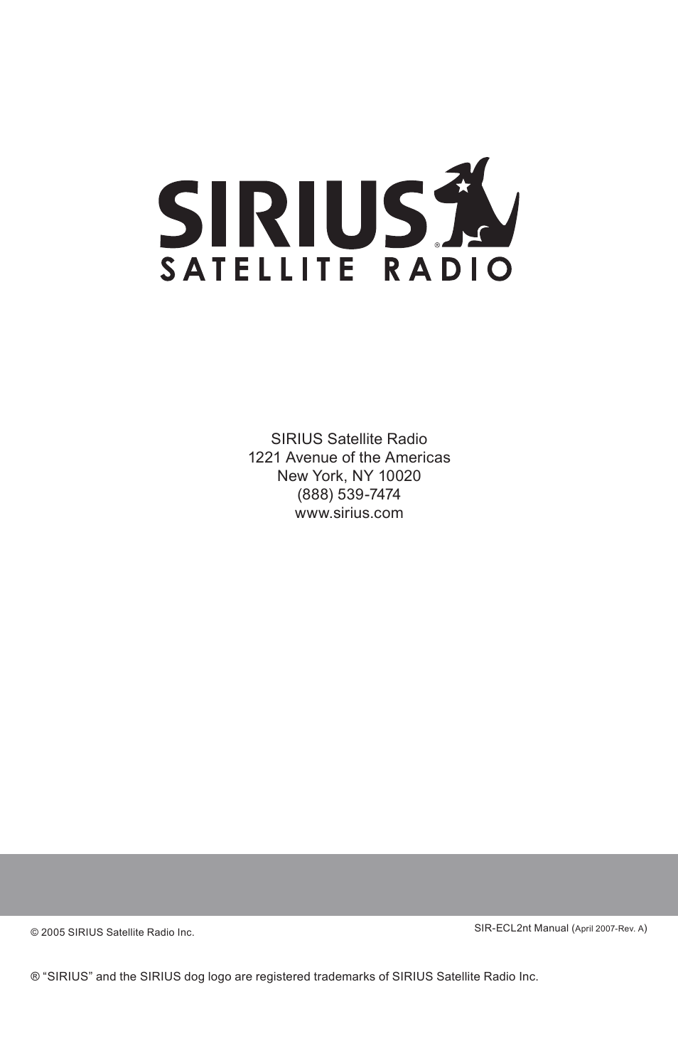 Sirius Satellite Radio SATELLITE RADIO SIR-ECL2nt User Manual | Page 20 / 20