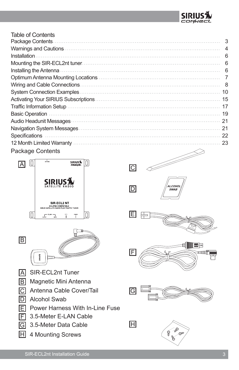 Sirius Satellite Radio SATELLITE RADIO SIR-ECL2nt User Manual | Page 3 / 20