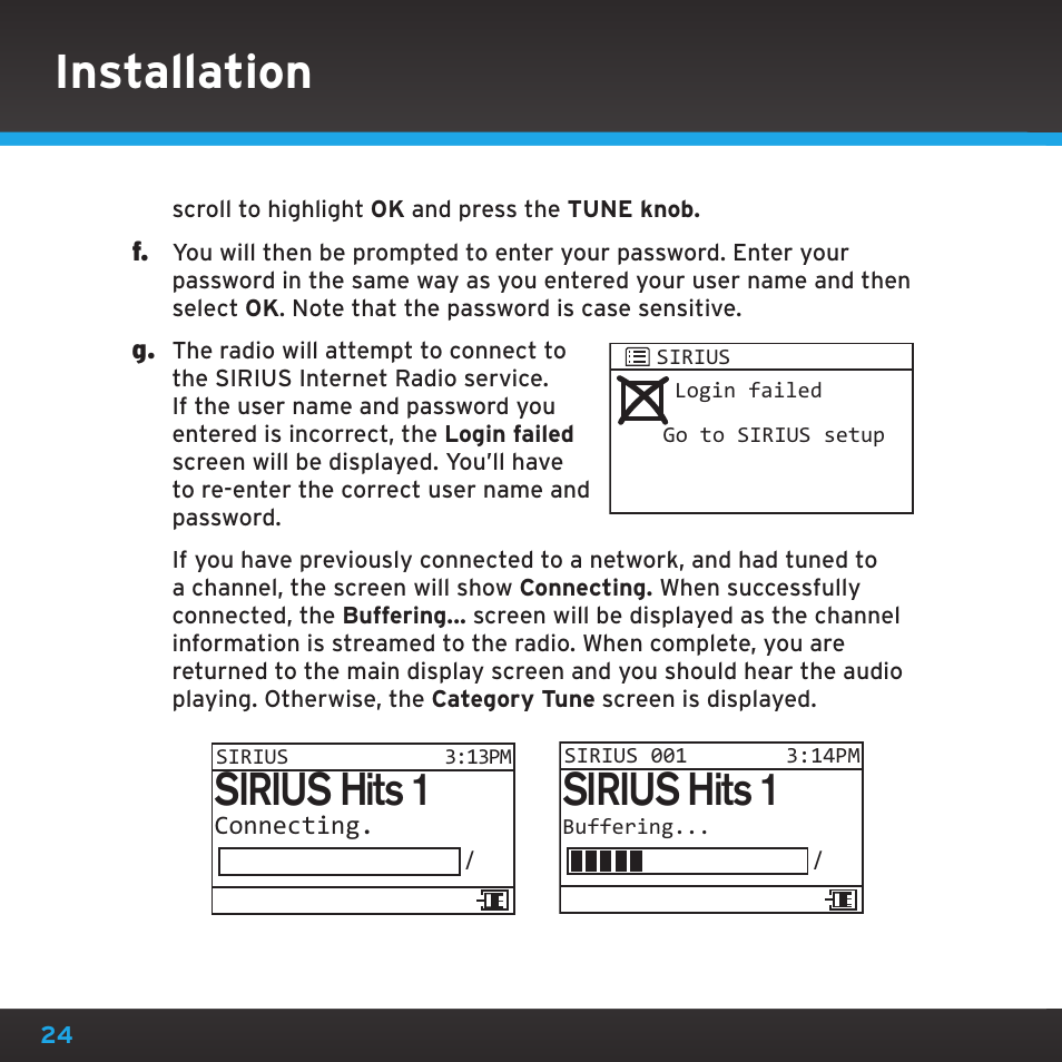 Installation, Sirius hits 1 | Sirius Satellite Radio TTR1 User Manual | Page 24 / 88