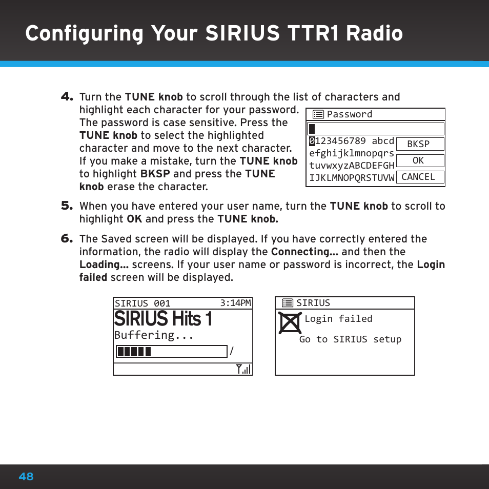 Configuring your sirius ttr1 radio, Sirius hits 1 | Sirius Satellite Radio TTR1 User Manual | Page 48 / 88