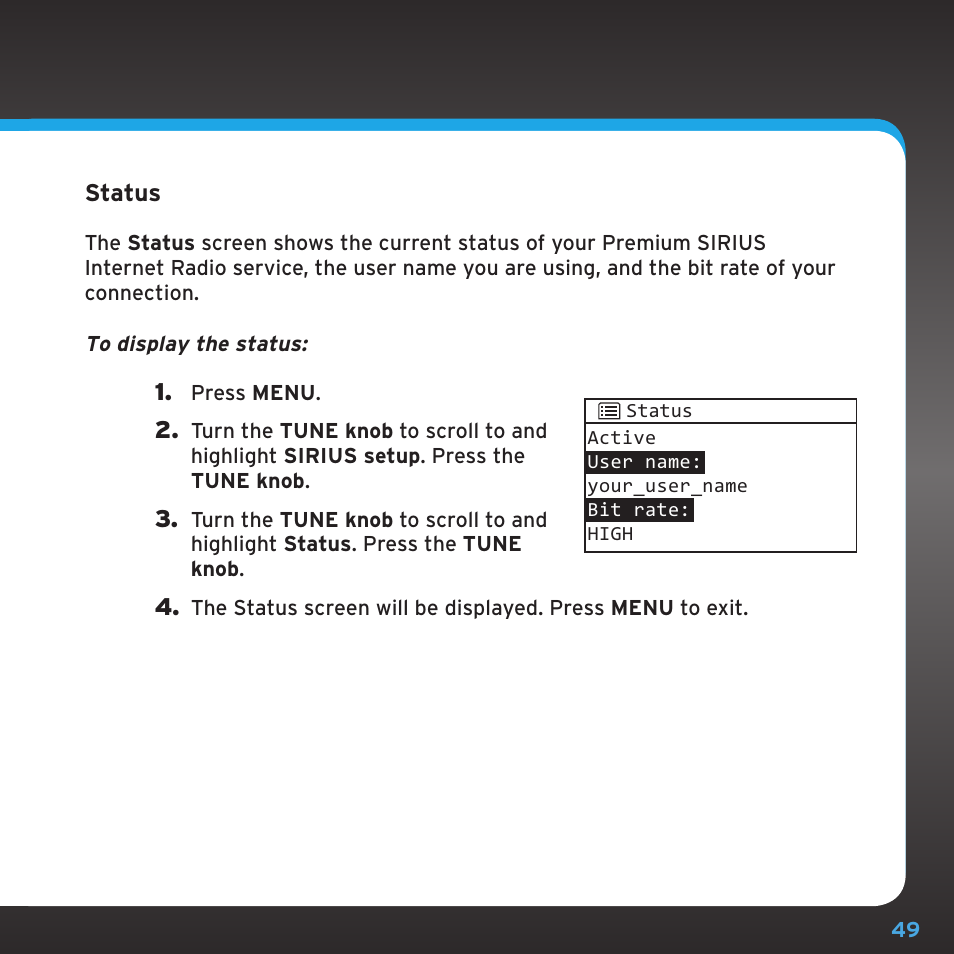 Configuring your sirius ttr1 radio | Sirius Satellite Radio TTR1 User Manual | Page 49 / 88