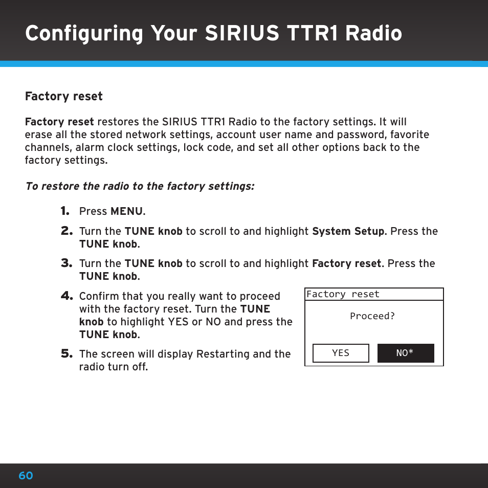 Configuring your sirius ttr1 radio | Sirius Satellite Radio TTR1 User Manual | Page 60 / 88