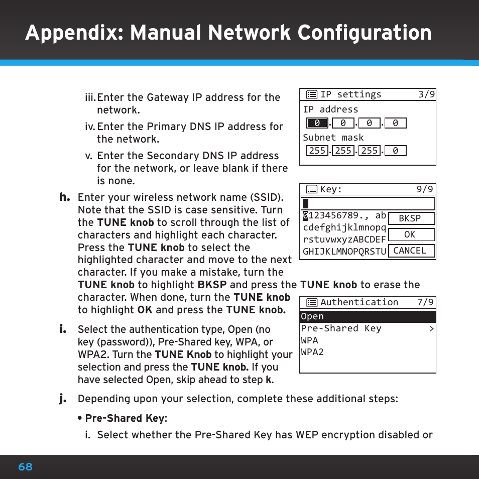 Appendix: manual network configuration | Sirius Satellite Radio TTR1 User Manual | Page 68 / 88