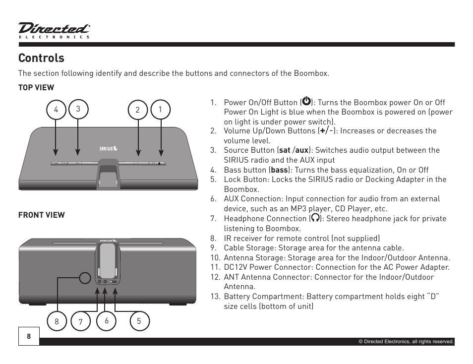 Controls | Sirius Satellite Radio SIRIUS STILETTO SL-BB1 User Manual | Page 8 / 20