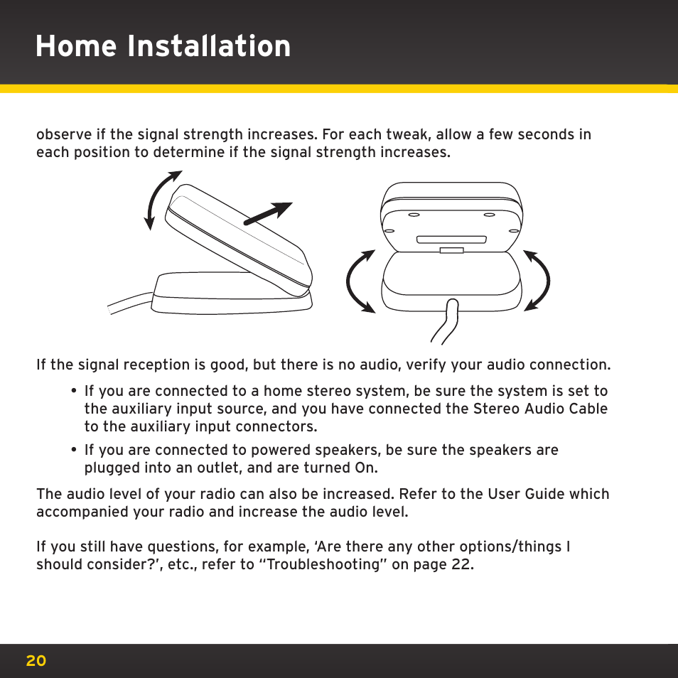 Home installation | Sirius Satellite Radio XM Dock & Play XADH1 User Manual | Page 20 / 32