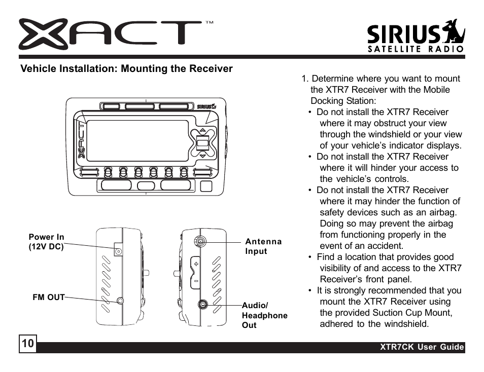 Sirius Satellite Radio XTR7CK User Manual | Page 10 / 36