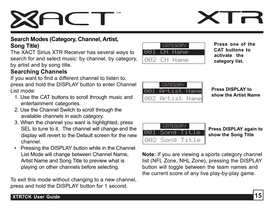 Sirius Satellite Radio XTR7CK User Manual | Page 15 / 36