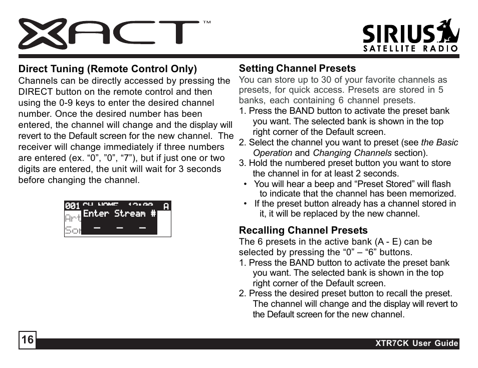 Sirius Satellite Radio XTR7CK User Manual | Page 16 / 36