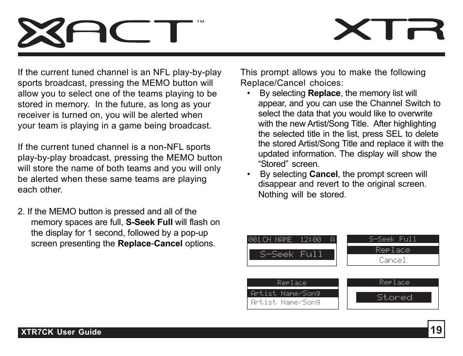 Sirius Satellite Radio XTR7CK User Manual | Page 19 / 36