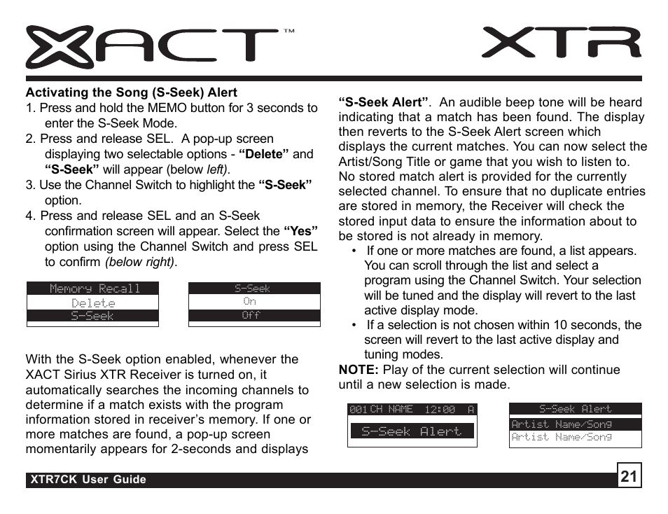 Sirius Satellite Radio XTR7CK User Manual | Page 21 / 36