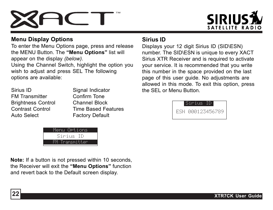 Sirius Satellite Radio XTR7CK User Manual | Page 22 / 36