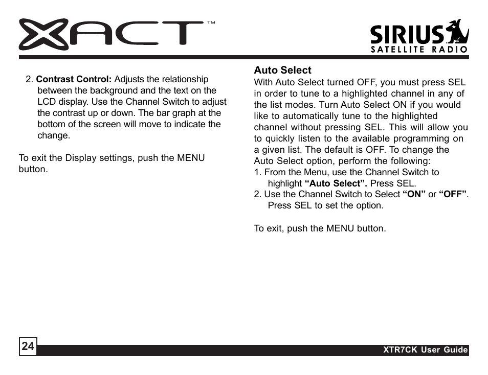 Sirius Satellite Radio XTR7CK User Manual | Page 24 / 36