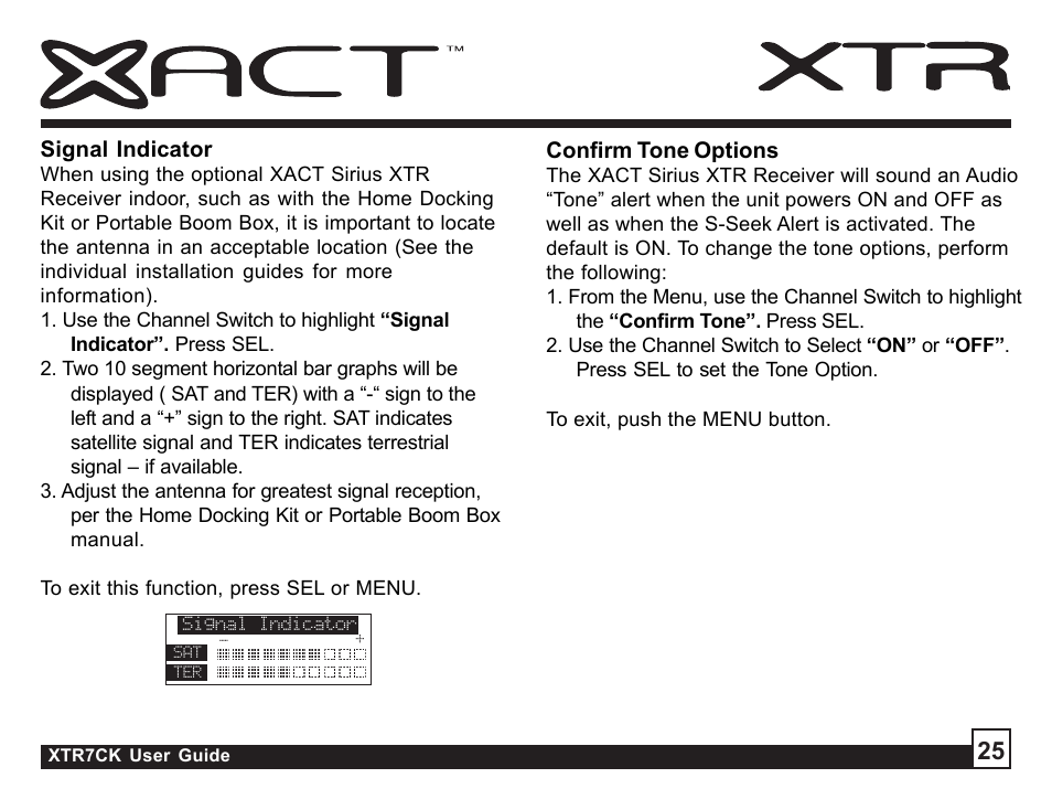 Sirius Satellite Radio XTR7CK User Manual | Page 25 / 36