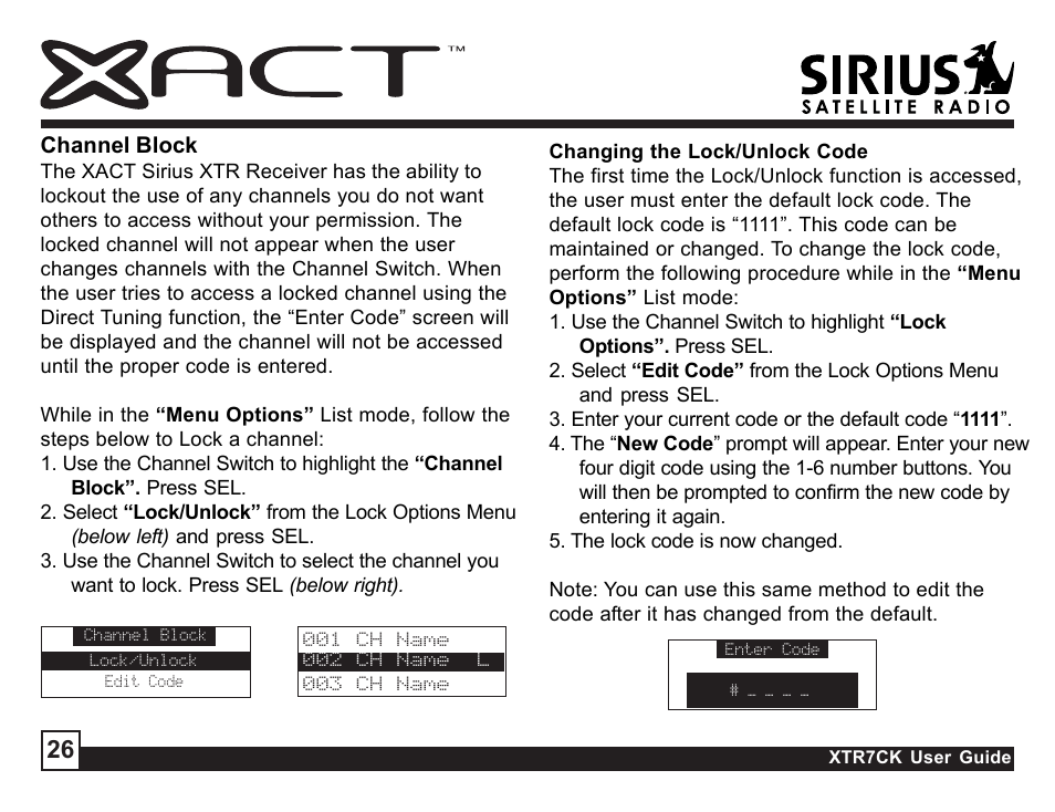 Channel block | Sirius Satellite Radio XTR7CK User Manual | Page 26 / 36