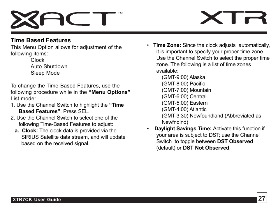 Sirius Satellite Radio XTR7CK User Manual | Page 27 / 36