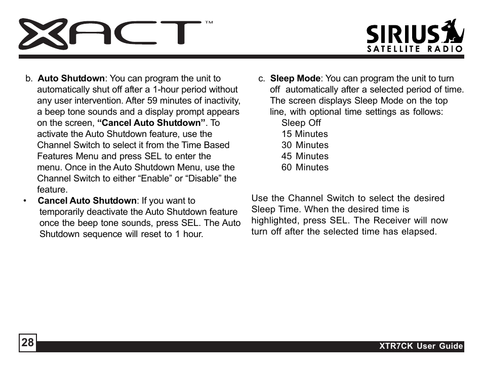 Sirius Satellite Radio XTR7CK User Manual | Page 28 / 36