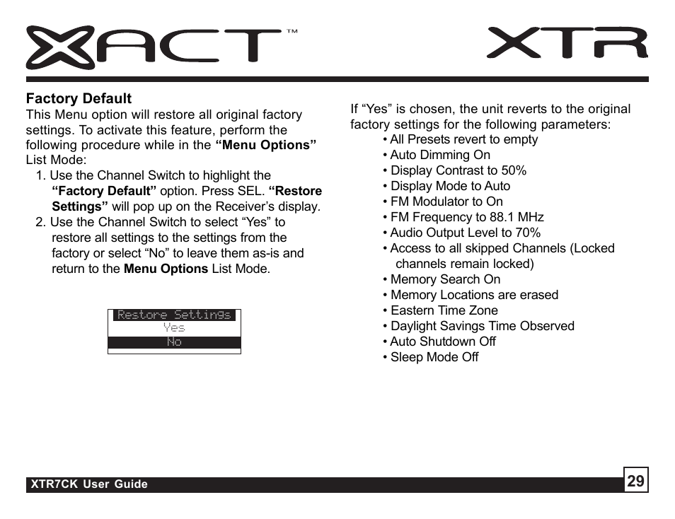 Sirius Satellite Radio XTR7CK User Manual | Page 29 / 36