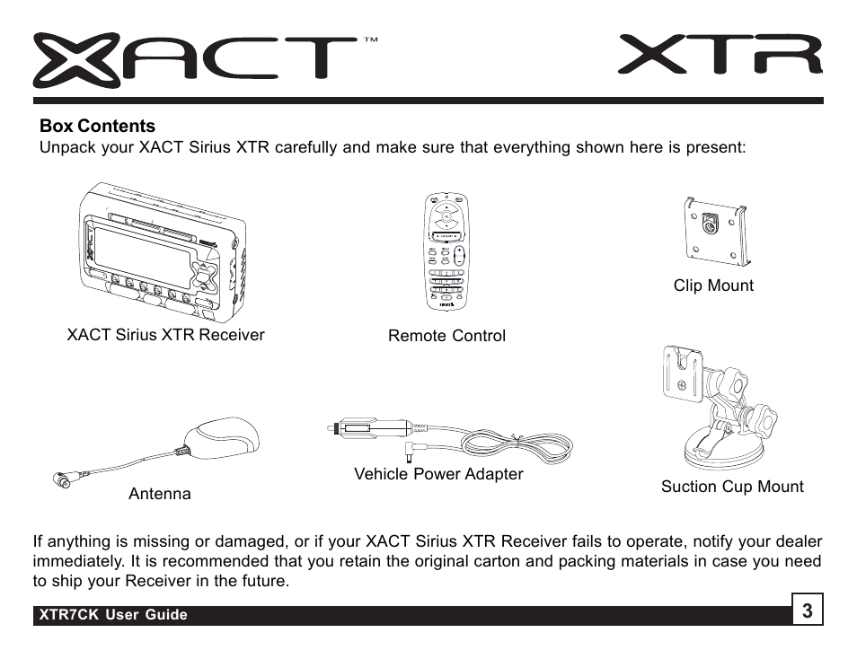 Sirius Satellite Radio XTR7CK User Manual | Page 3 / 36