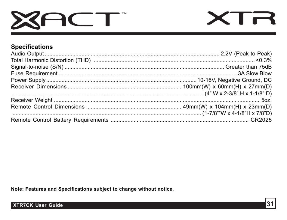 Sirius Satellite Radio XTR7CK User Manual | Page 31 / 36
