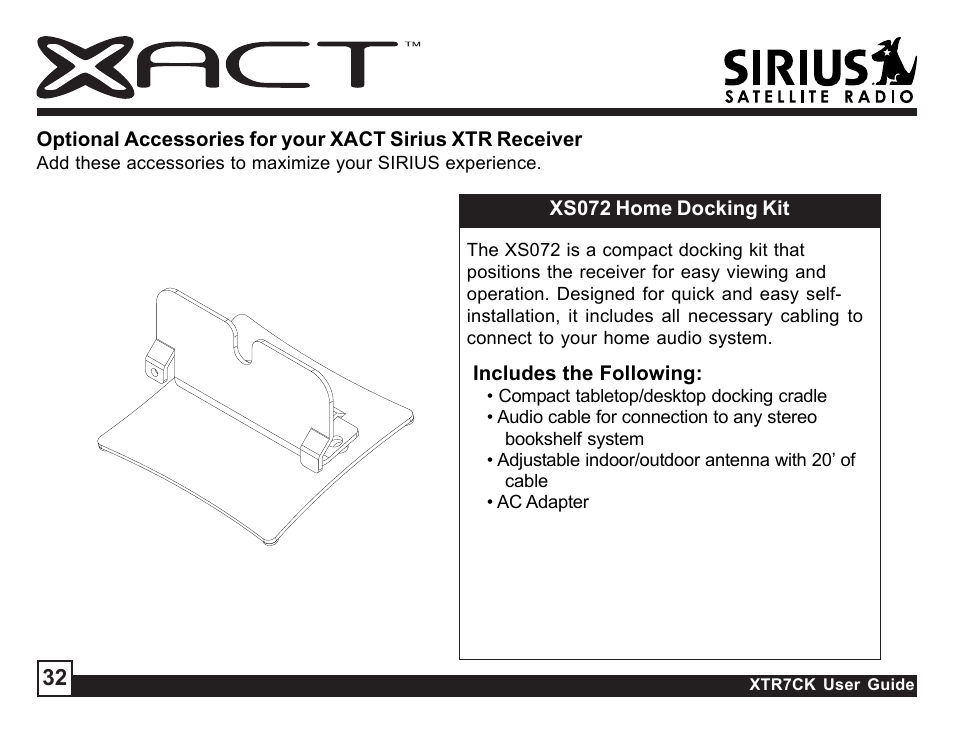 Sirius Satellite Radio XTR7CK User Manual | Page 32 / 36