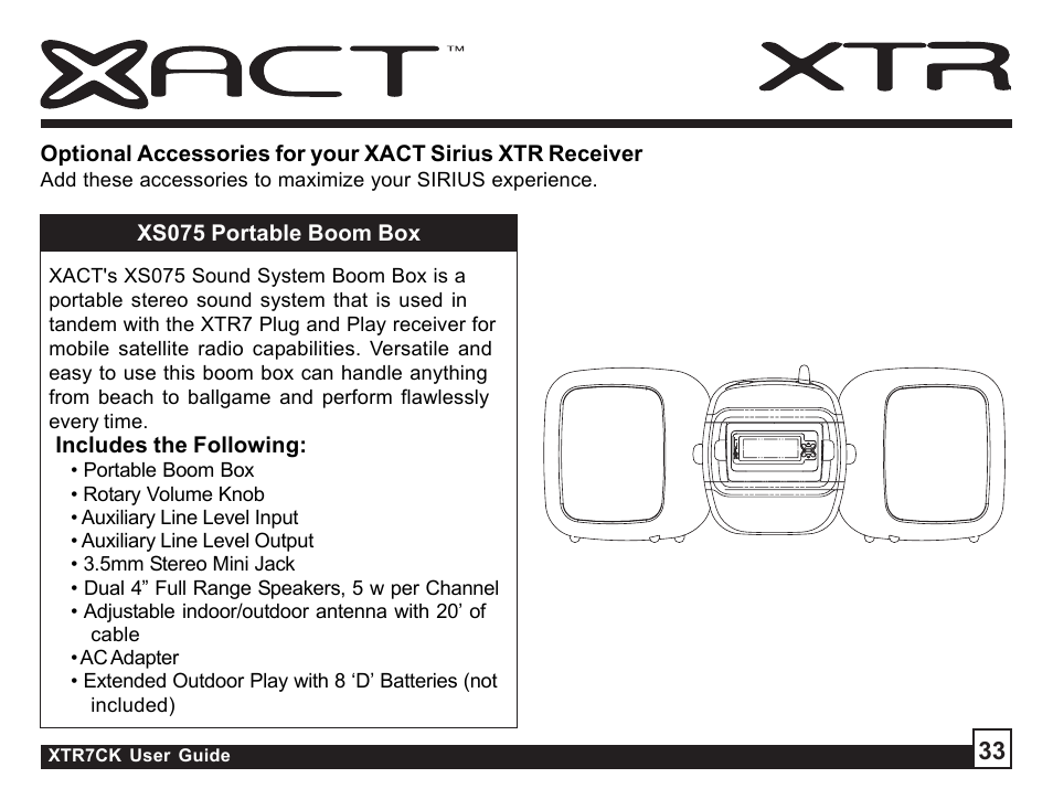 Sirius Satellite Radio XTR7CK User Manual | Page 33 / 36