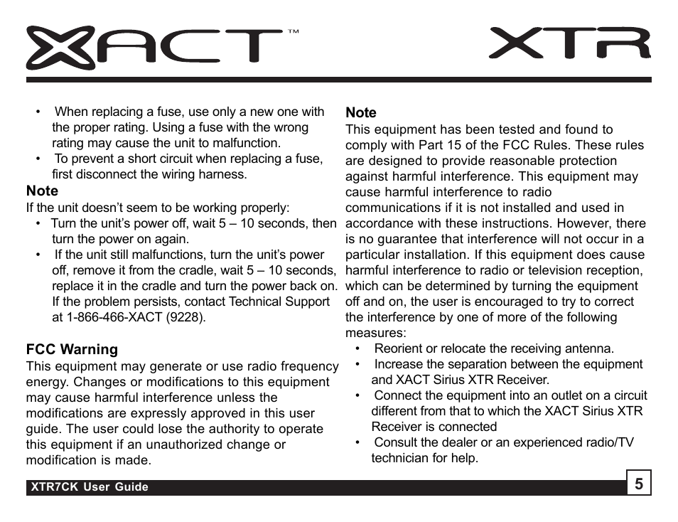 Sirius Satellite Radio XTR7CK User Manual | Page 5 / 36