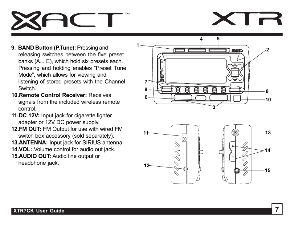 Sirius Satellite Radio XTR7CK User Manual | Page 7 / 36