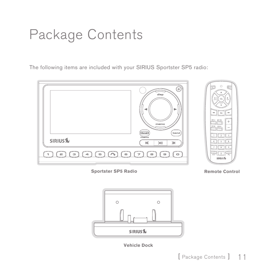 Package contents | Sirius Satellite Radio SPORTSTER 5 User Manual | Page 11 / 124