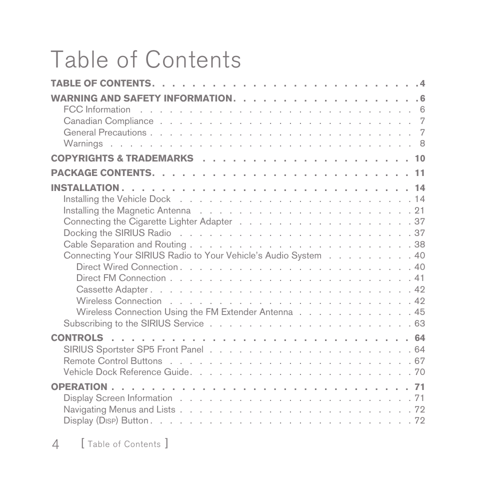 Sirius Satellite Radio SPORTSTER 5 User Manual | Page 4 / 124