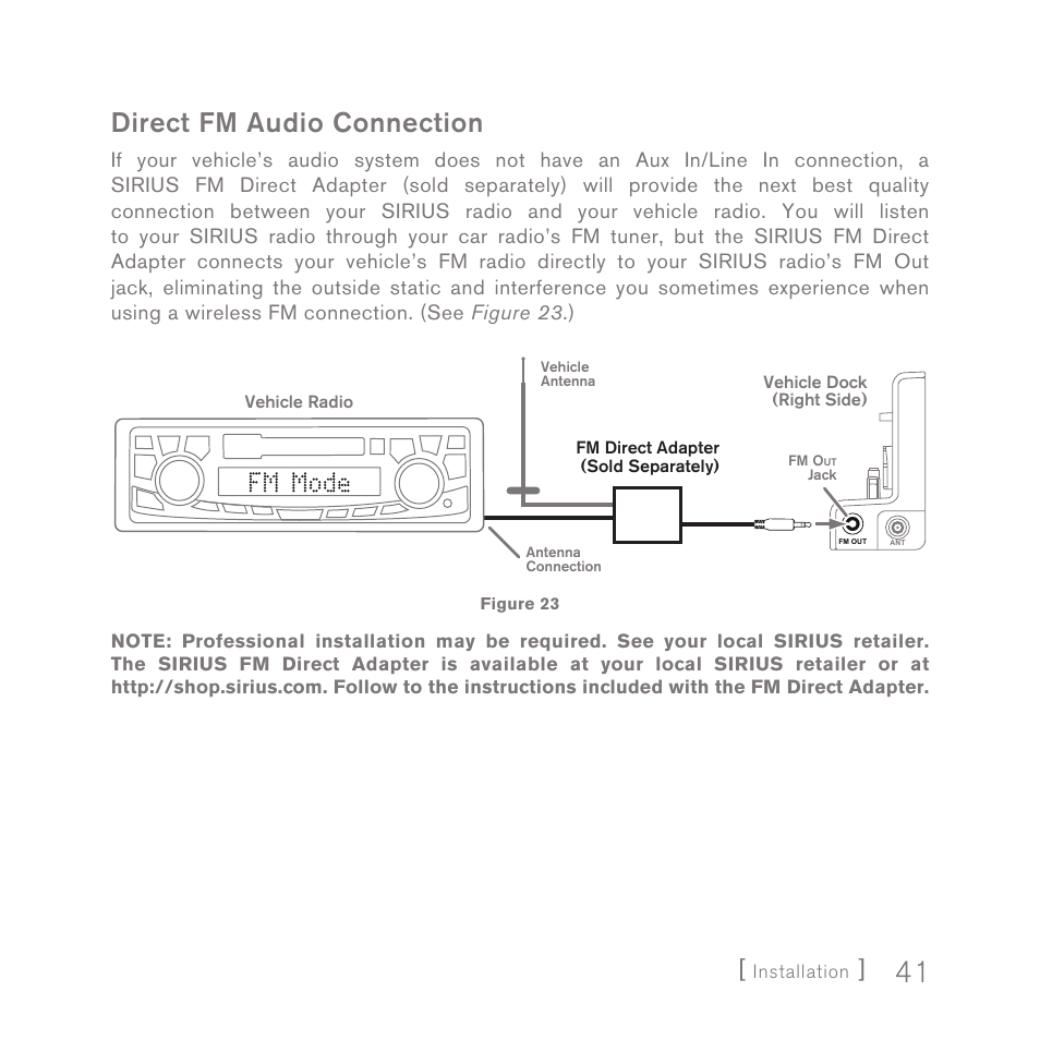 Direct fm audio connection | Sirius Satellite Radio SPORTSTER 5 User Manual | Page 41 / 124