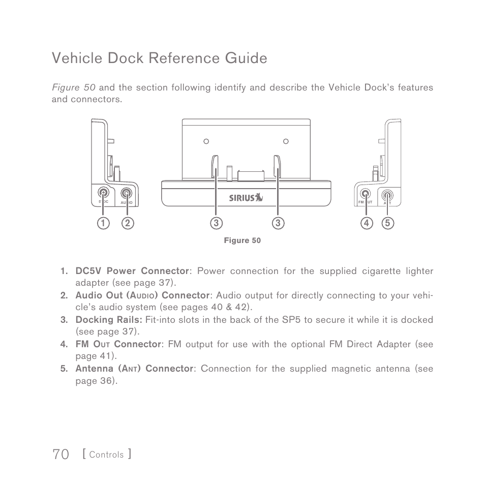 Vehicle dock reference guide | Sirius Satellite Radio SPORTSTER 5 User Manual | Page 70 / 124