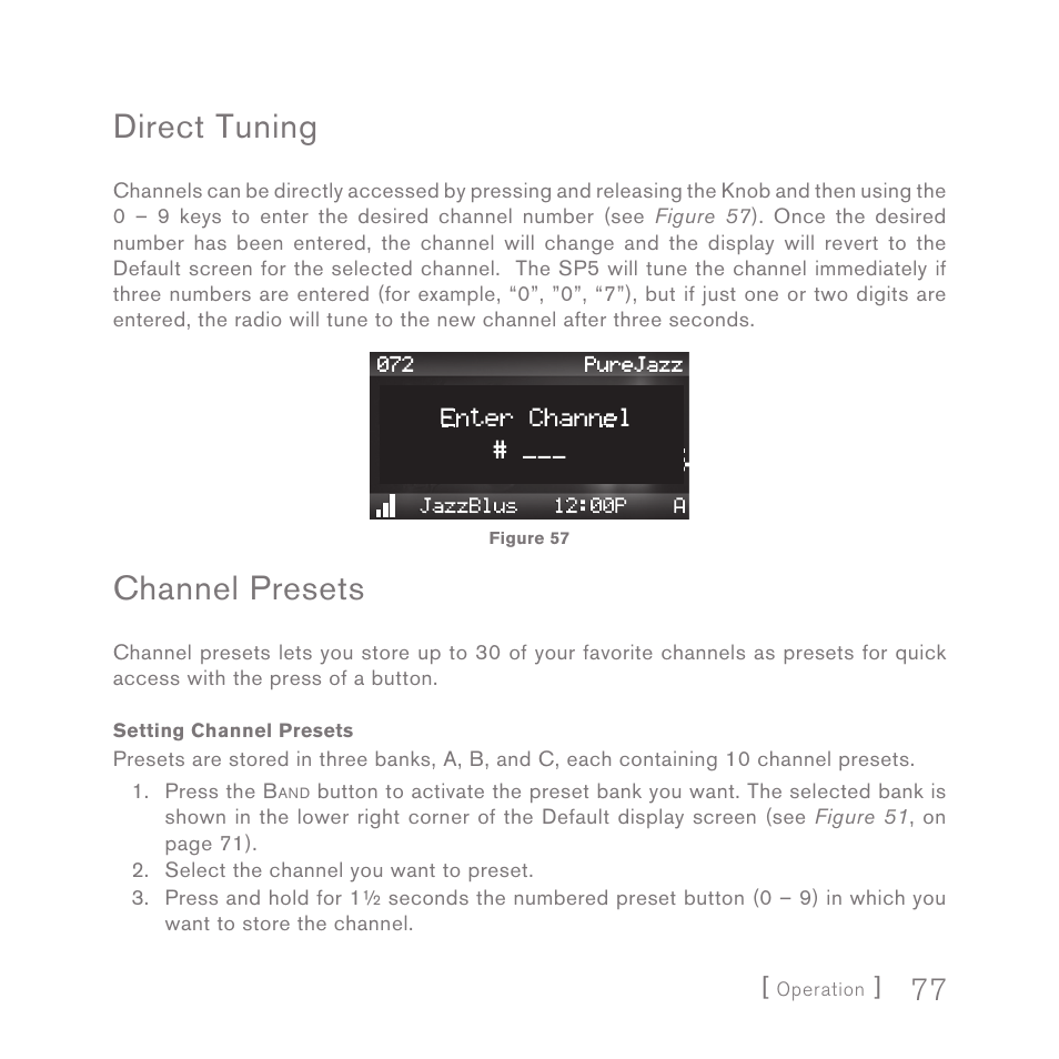 Direct tuning, Channel presets | Sirius Satellite Radio SPORTSTER 5 User Manual | Page 77 / 124