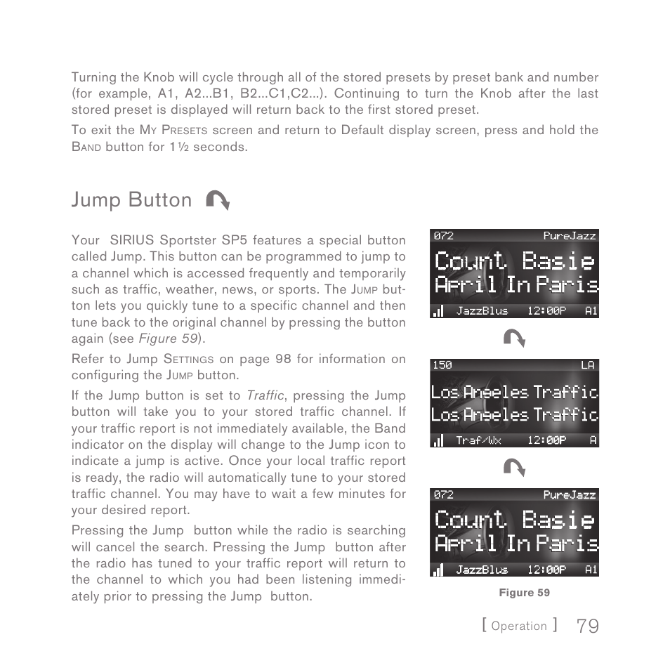 Jump button | Sirius Satellite Radio SPORTSTER 5 User Manual | Page 79 / 124