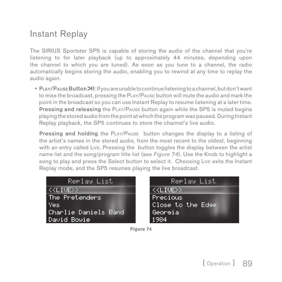Instant replay | Sirius Satellite Radio SPORTSTER 5 User Manual | Page 89 / 124