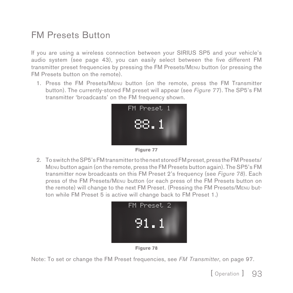 Fm presets button | Sirius Satellite Radio SPORTSTER 5 User Manual | Page 93 / 124