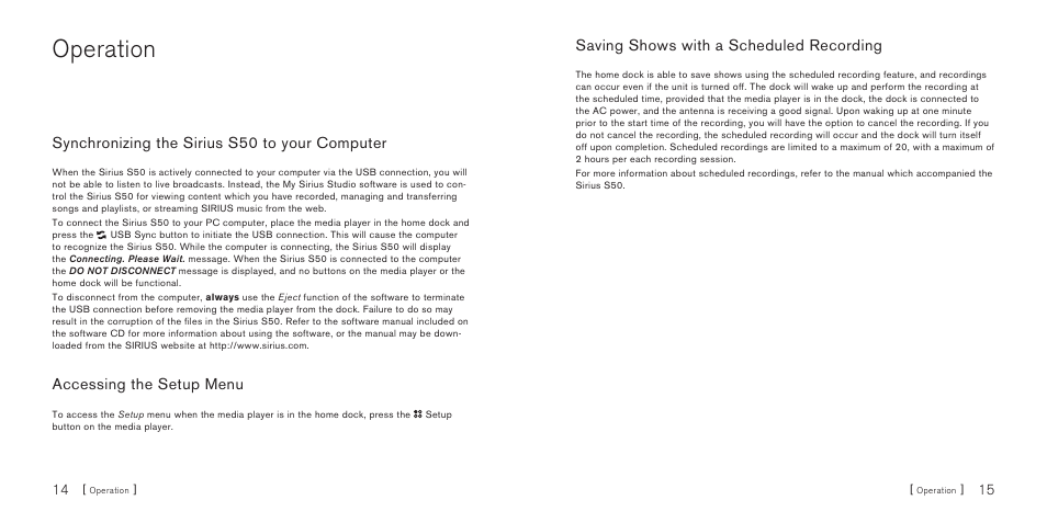 Operation | Sirius Satellite Radio SIRIUS S50 User Manual | Page 9 / 13