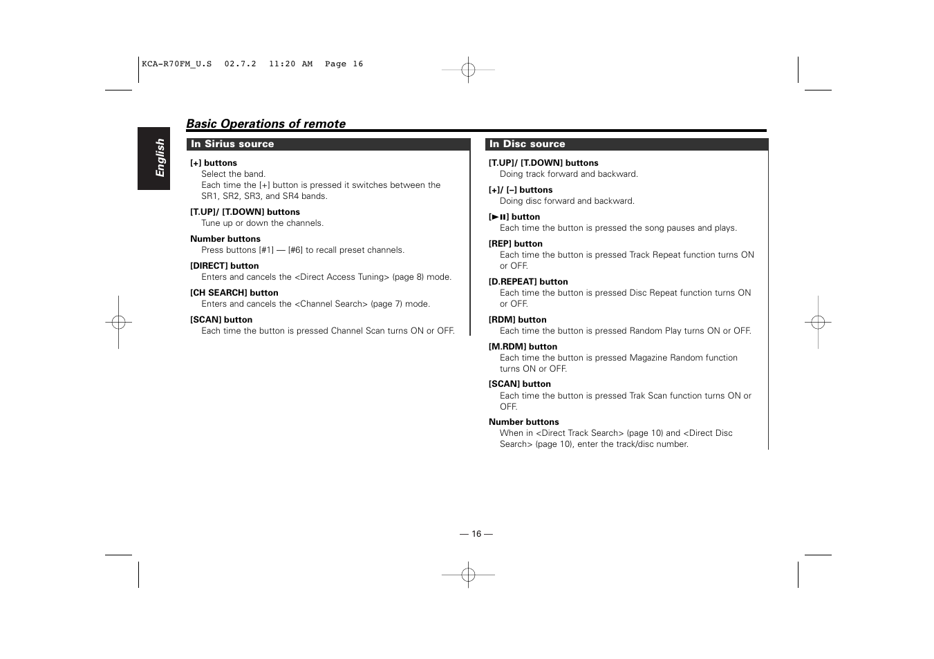 Sirius Satellite Radio KCA-R70FM User Manual | Page 16 / 25