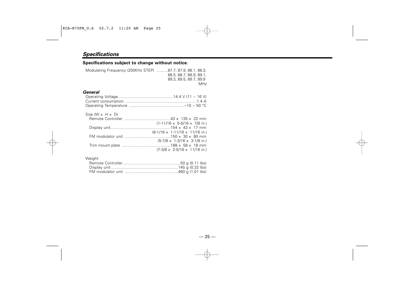 Sirius Satellite Radio KCA-R70FM User Manual | Page 25 / 25