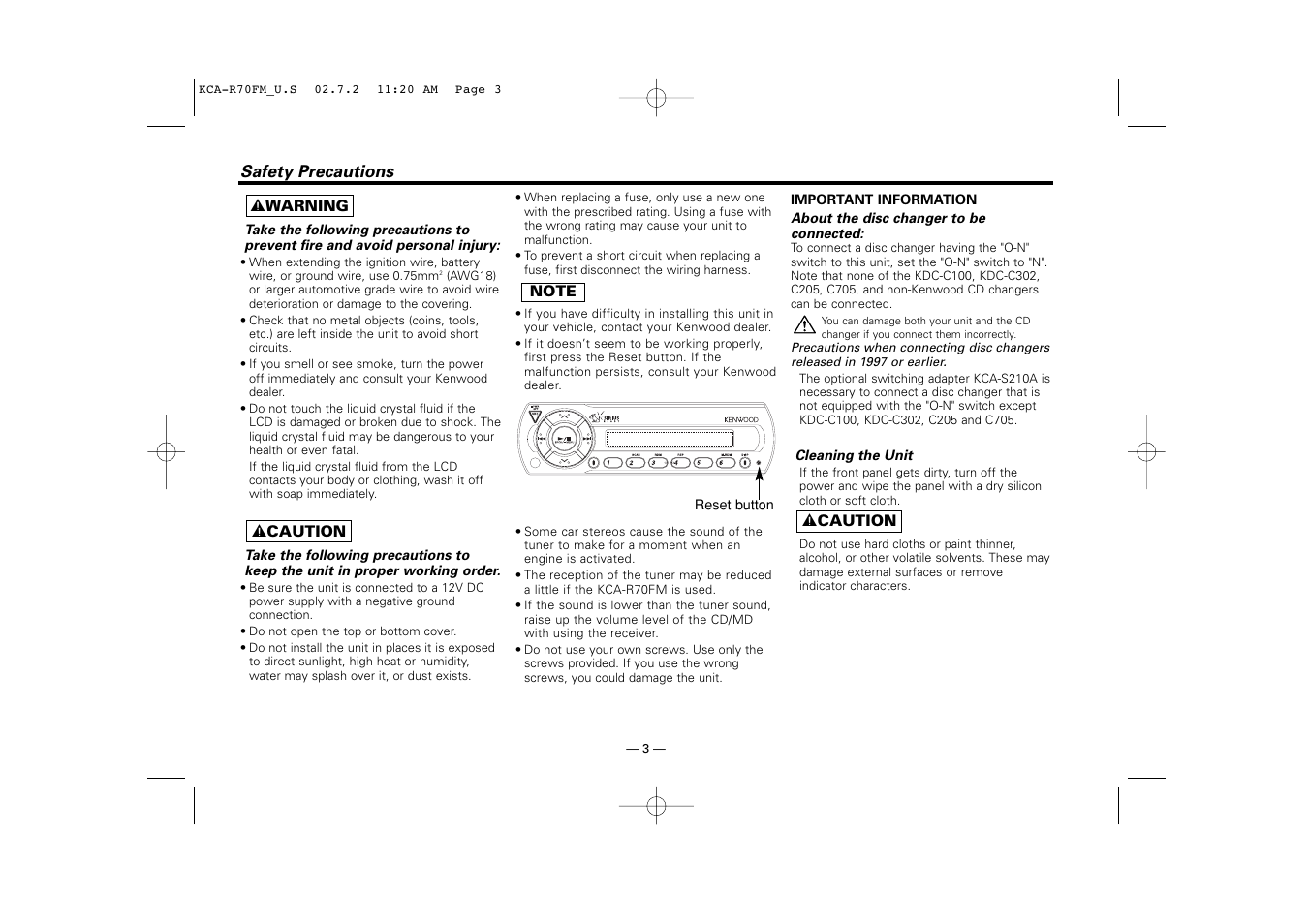 Sirius Satellite Radio KCA-R70FM User Manual | Page 3 / 25