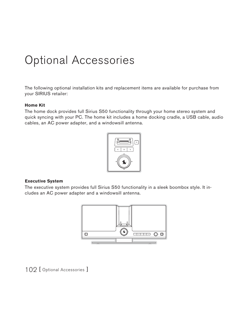 Optional accessories | Sirius Satellite Radio S50 User Manual | Page 102 / 170