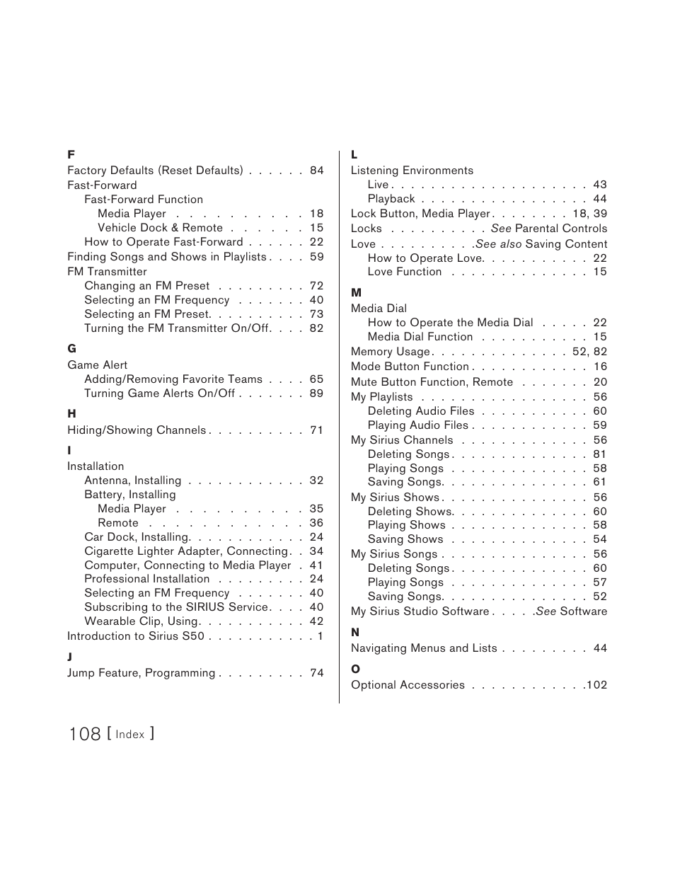 Sirius Satellite Radio S50 User Manual | Page 108 / 170