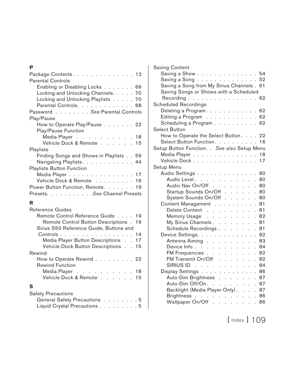 Sirius Satellite Radio S50 User Manual | Page 109 / 170