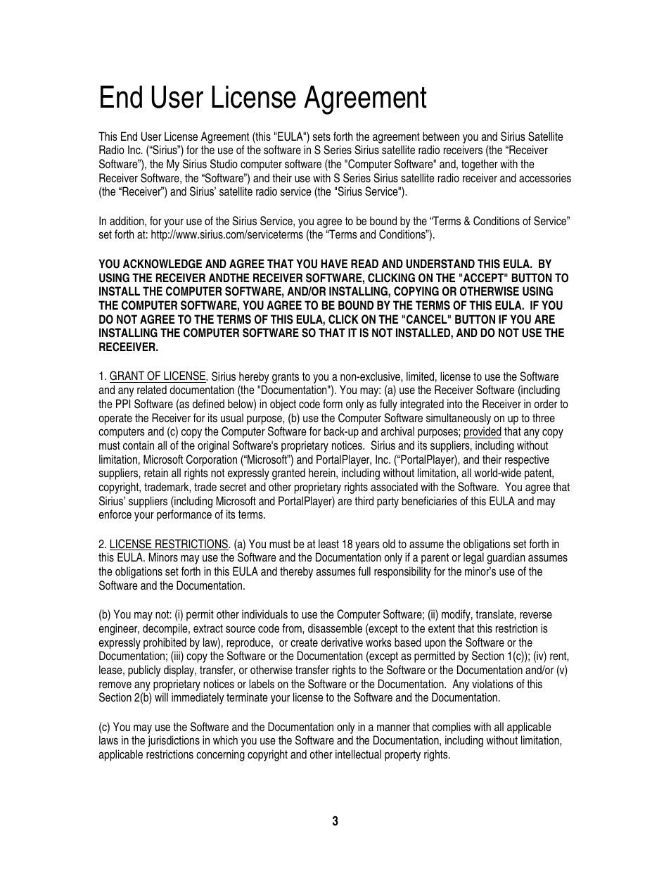 End user license agreement | Sirius Satellite Radio S50 User Manual | Page 140 / 170