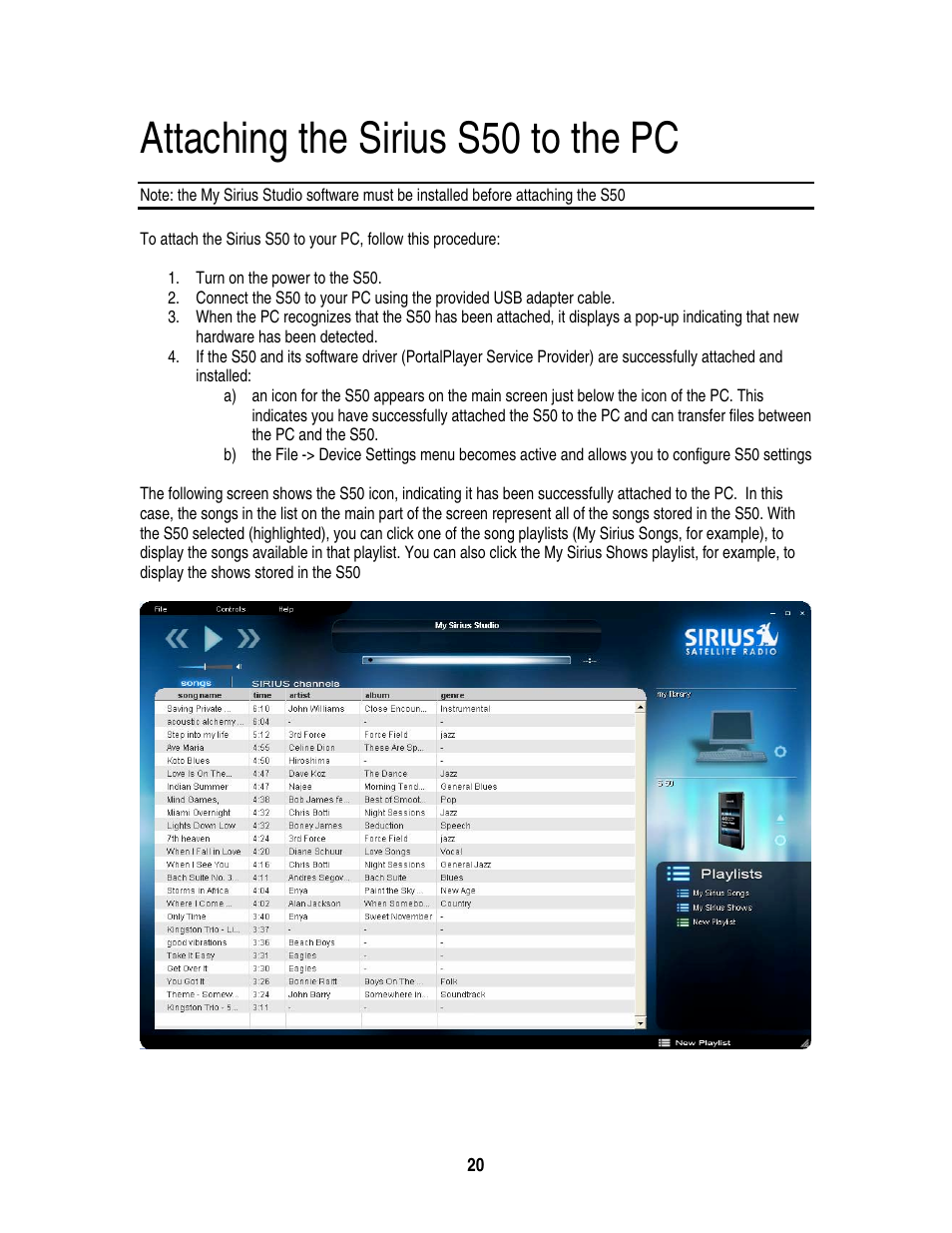 Attaching the sirius s50 to the pc | Sirius Satellite Radio S50 User Manual | Page 157 / 170
