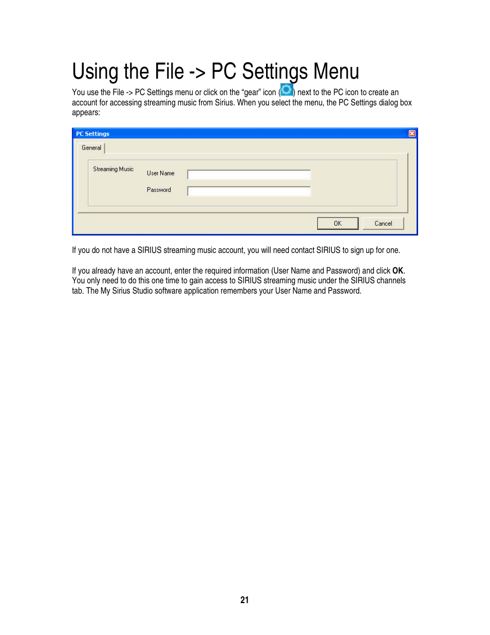 Using the file -> pc settings menu | Sirius Satellite Radio S50 User Manual | Page 158 / 170