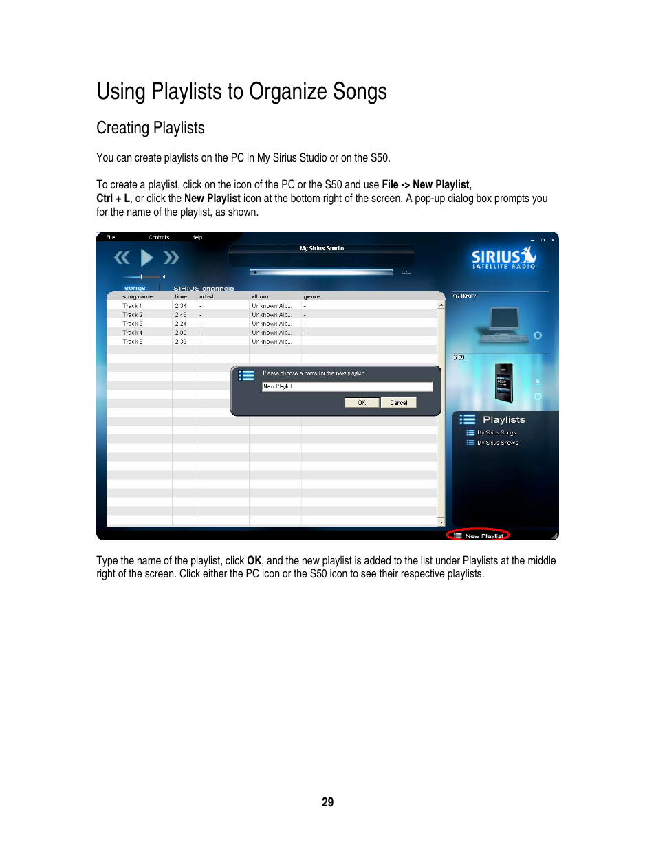 Using playlists to organize songs | Sirius Satellite Radio S50 User Manual | Page 166 / 170