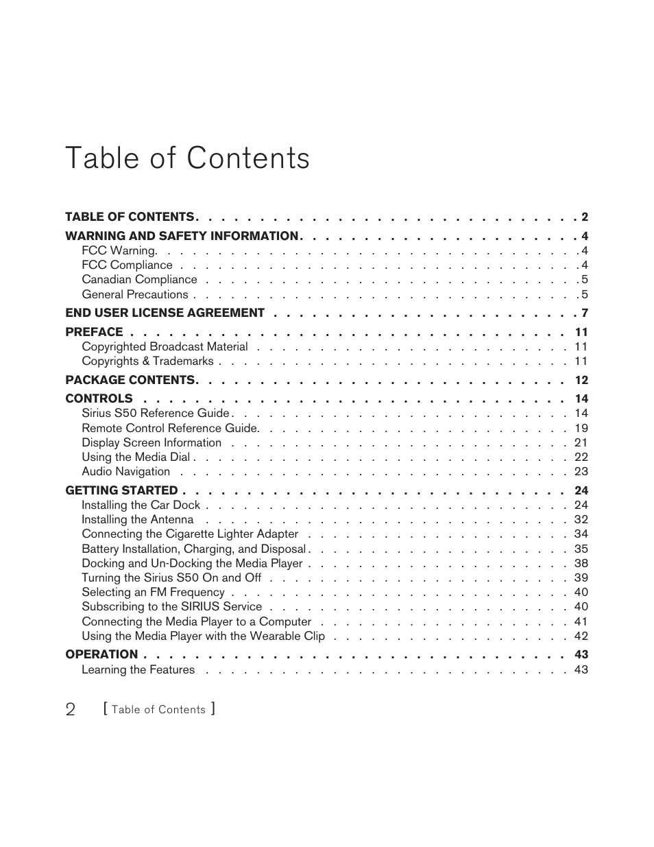 Sirius Satellite Radio S50 User Manual | Page 2 / 170