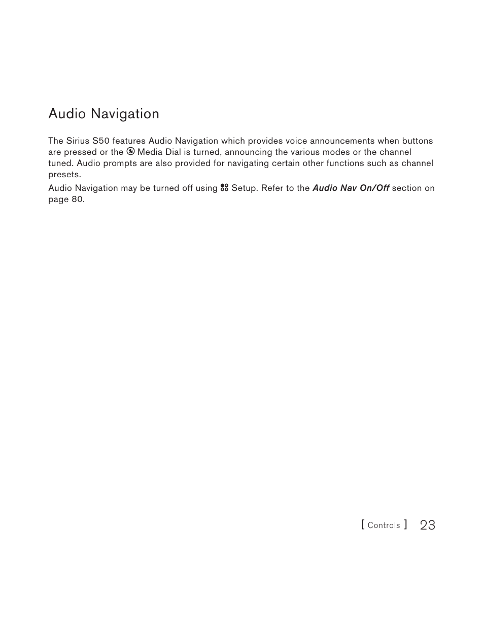 Audio navigation | Sirius Satellite Radio S50 User Manual | Page 23 / 170
