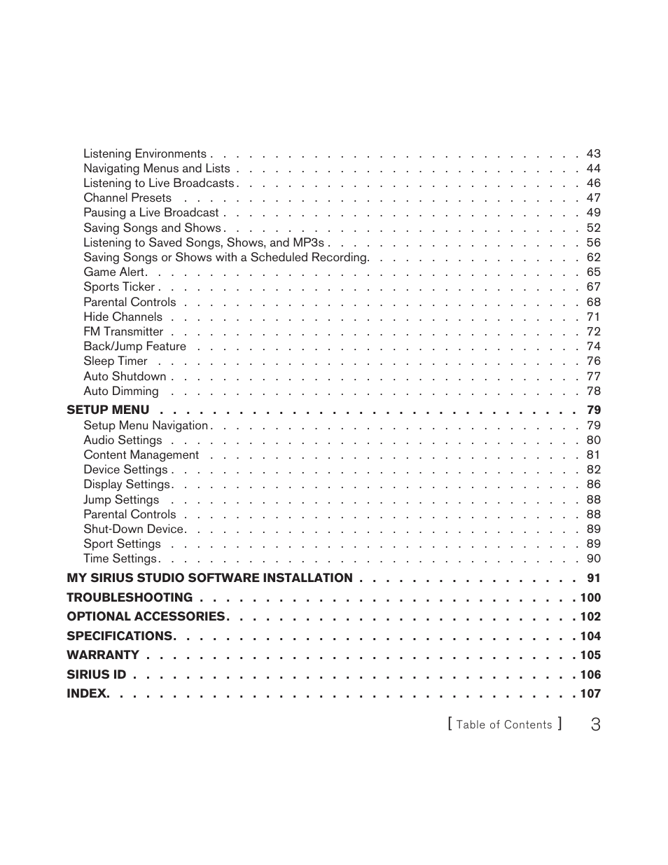 Sirius Satellite Radio S50 User Manual | Page 3 / 170