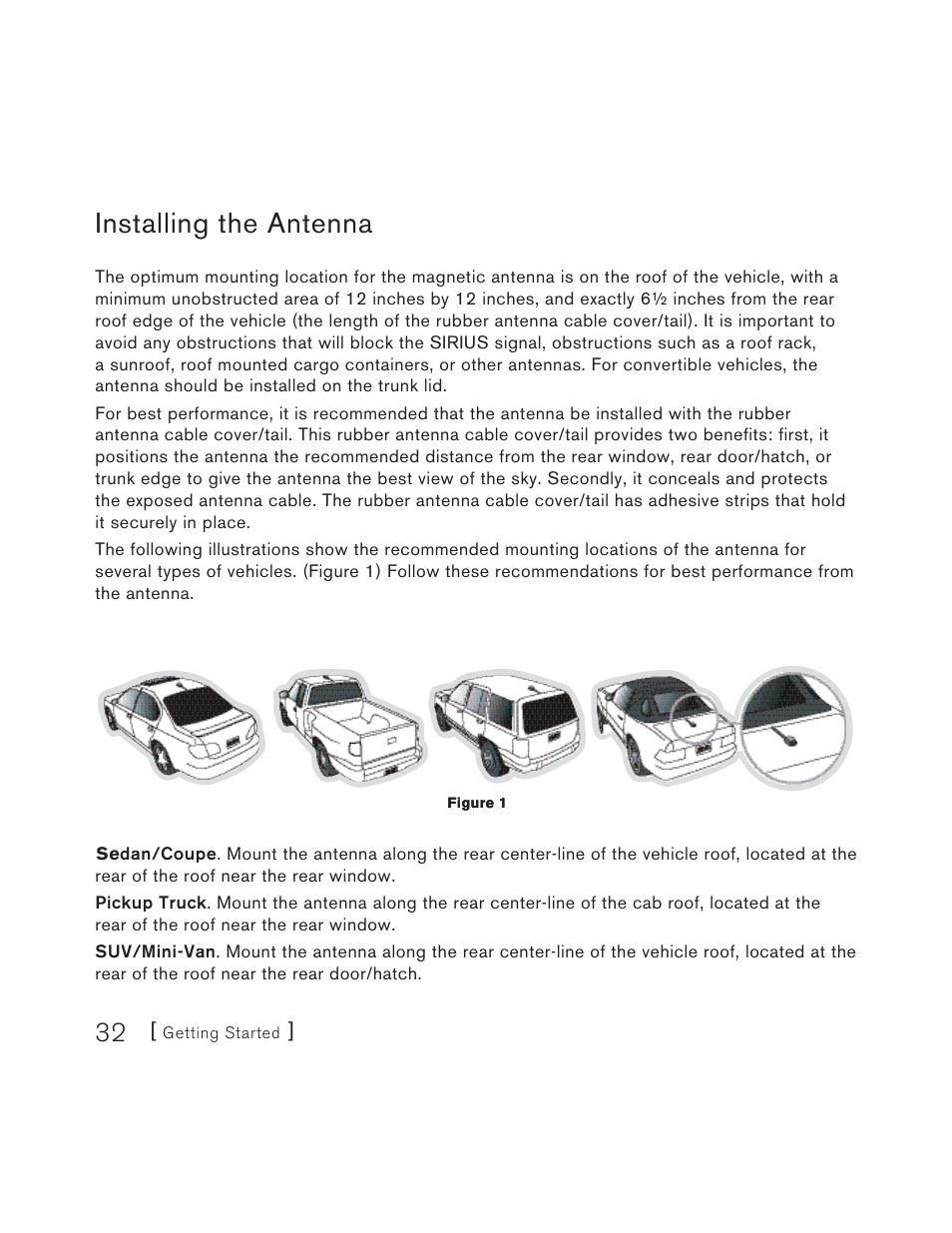 Installing the antenna | Sirius Satellite Radio S50 User Manual | Page 32 / 170